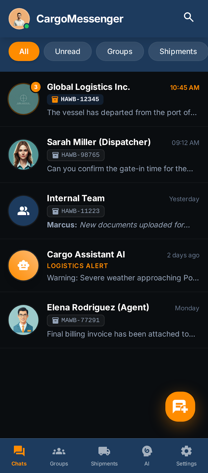 CargoMessenger App - Shipment-linked conversations with logistics teams
